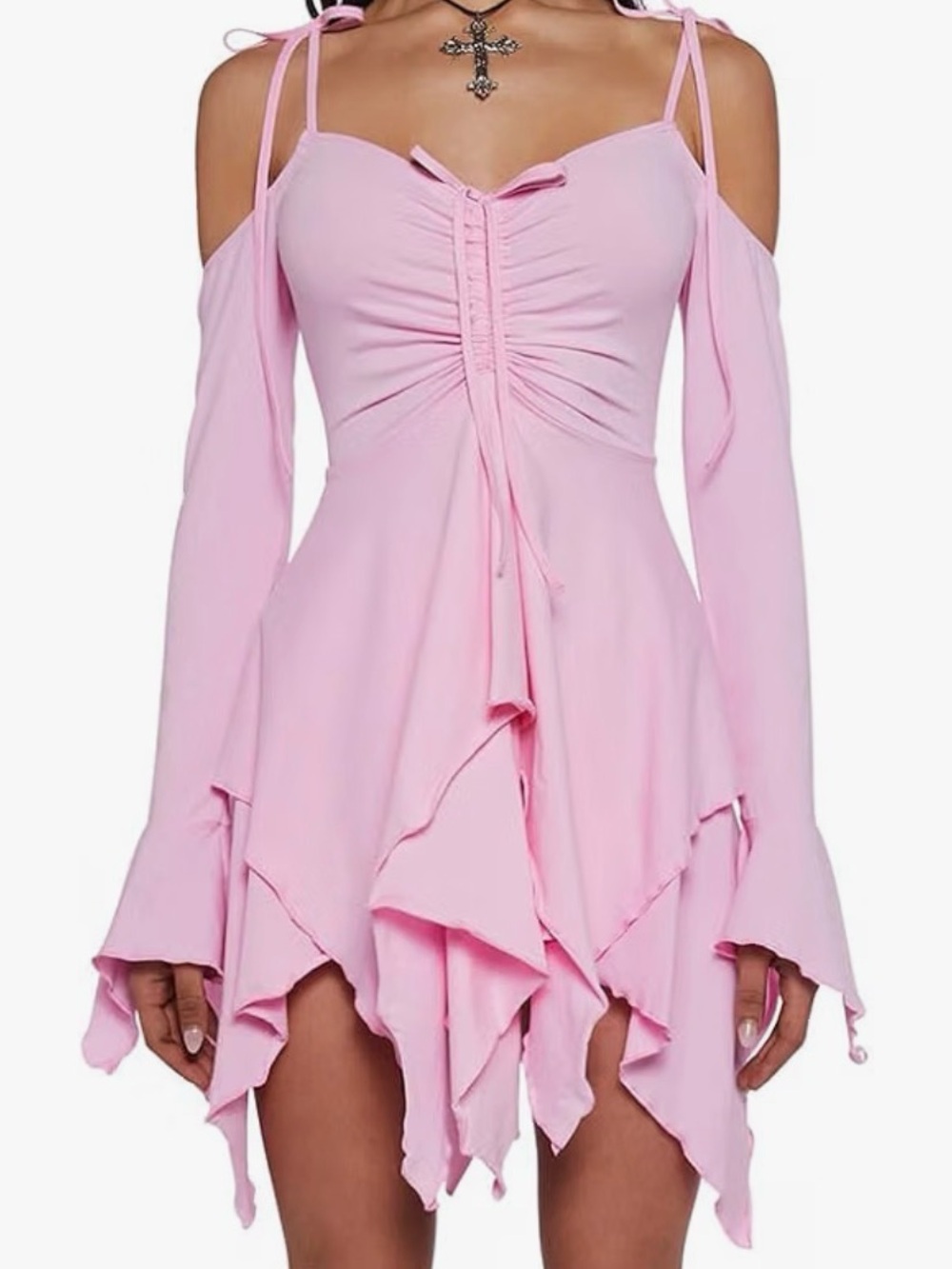 Light Pink Asymmetrical Tie-Shoulder Sundress
